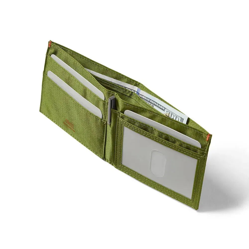 Unique cala green ID wallet that is open to show what cards can fit - Allett ID Wallet Nylon RFID cala-green